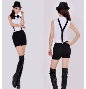 White black patchwork women's girls performance modern dance jazz ds singer play hip hop magician dancing pole dancing costumes outfits